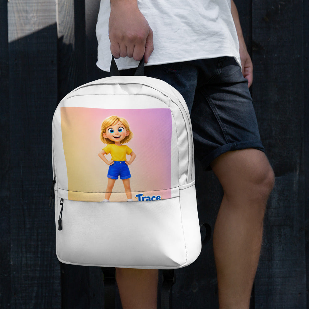 Trace Backpack, white, left side view — product mockup