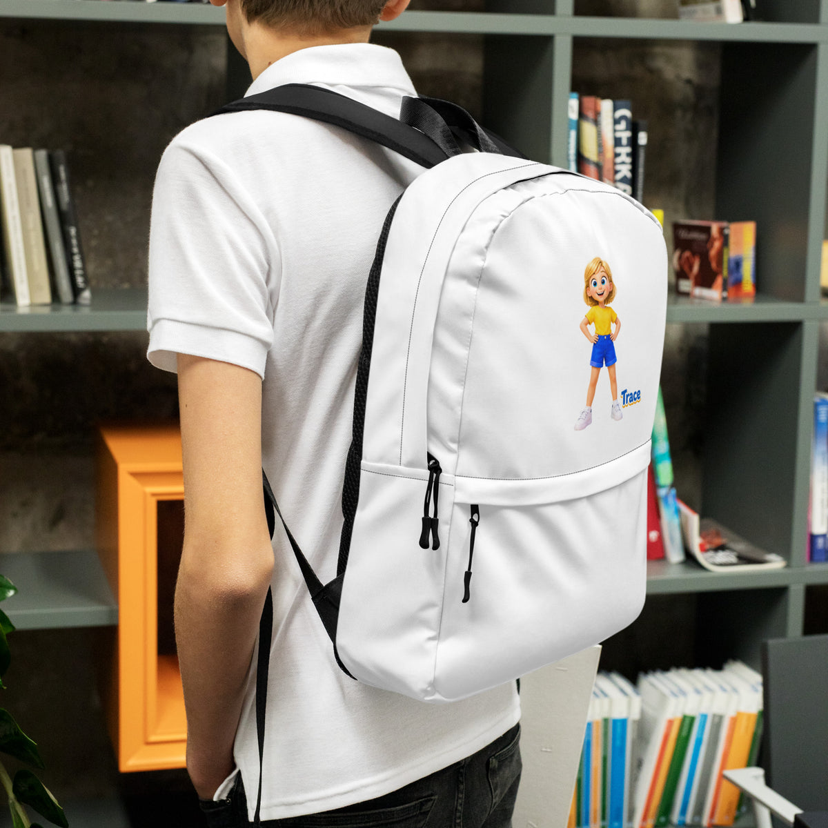 BrightBuddySkills Trace kids backpack in white, left side view