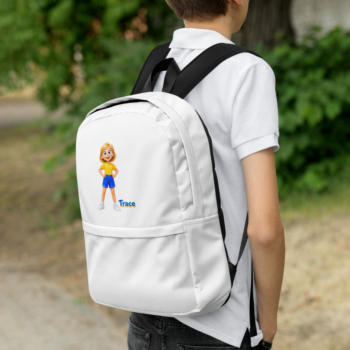 BrightBuddySkills Trace kids backpack in white, right side view