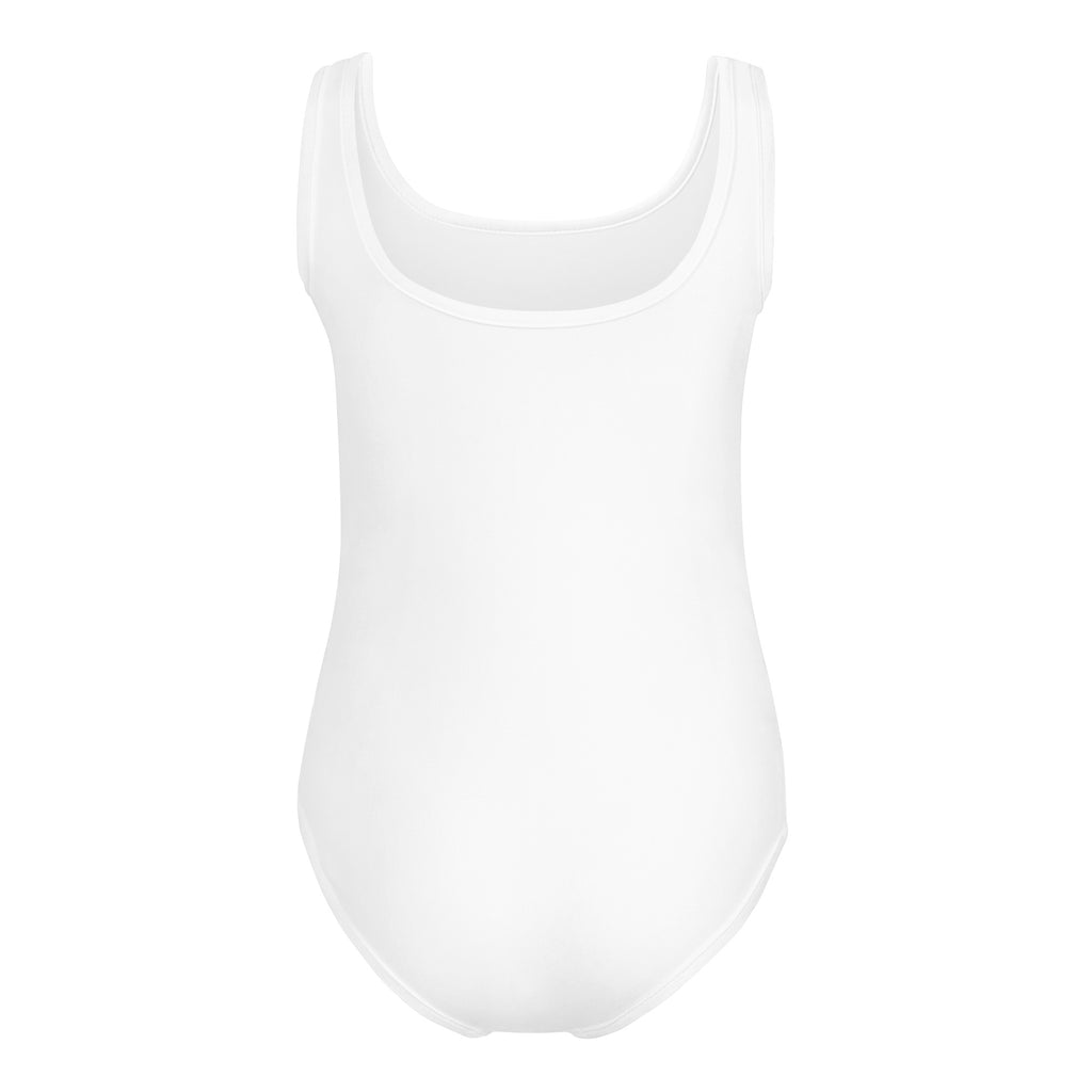 BrightBuddySkills Smart Trio Girls' Swimsuit, white, back view — product mockup