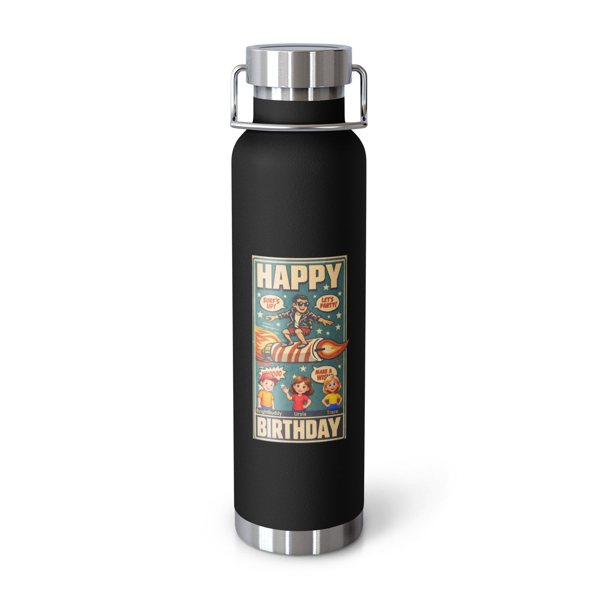 Happy Birthday Smart Trio Insulated Bottle – Black, front view