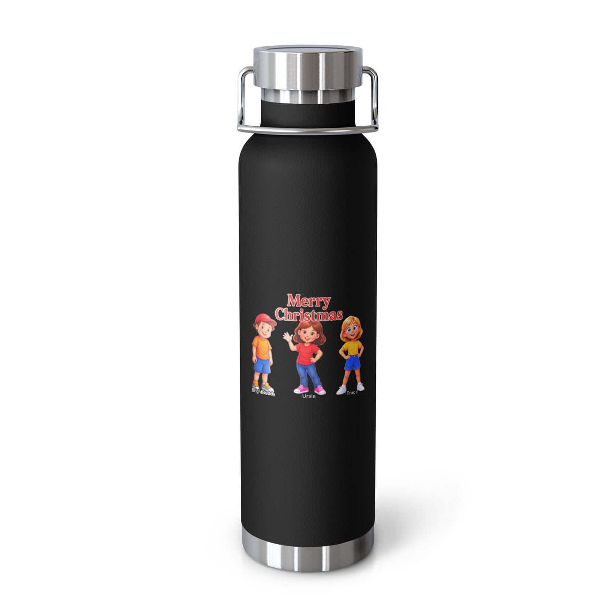 Merry Christmas Smart Trio Insulated Bottle – Black, front view