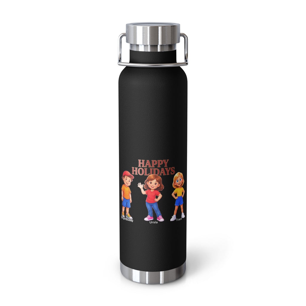 Happy Holidays Smart Trio Insulated Bottle – Black, front view