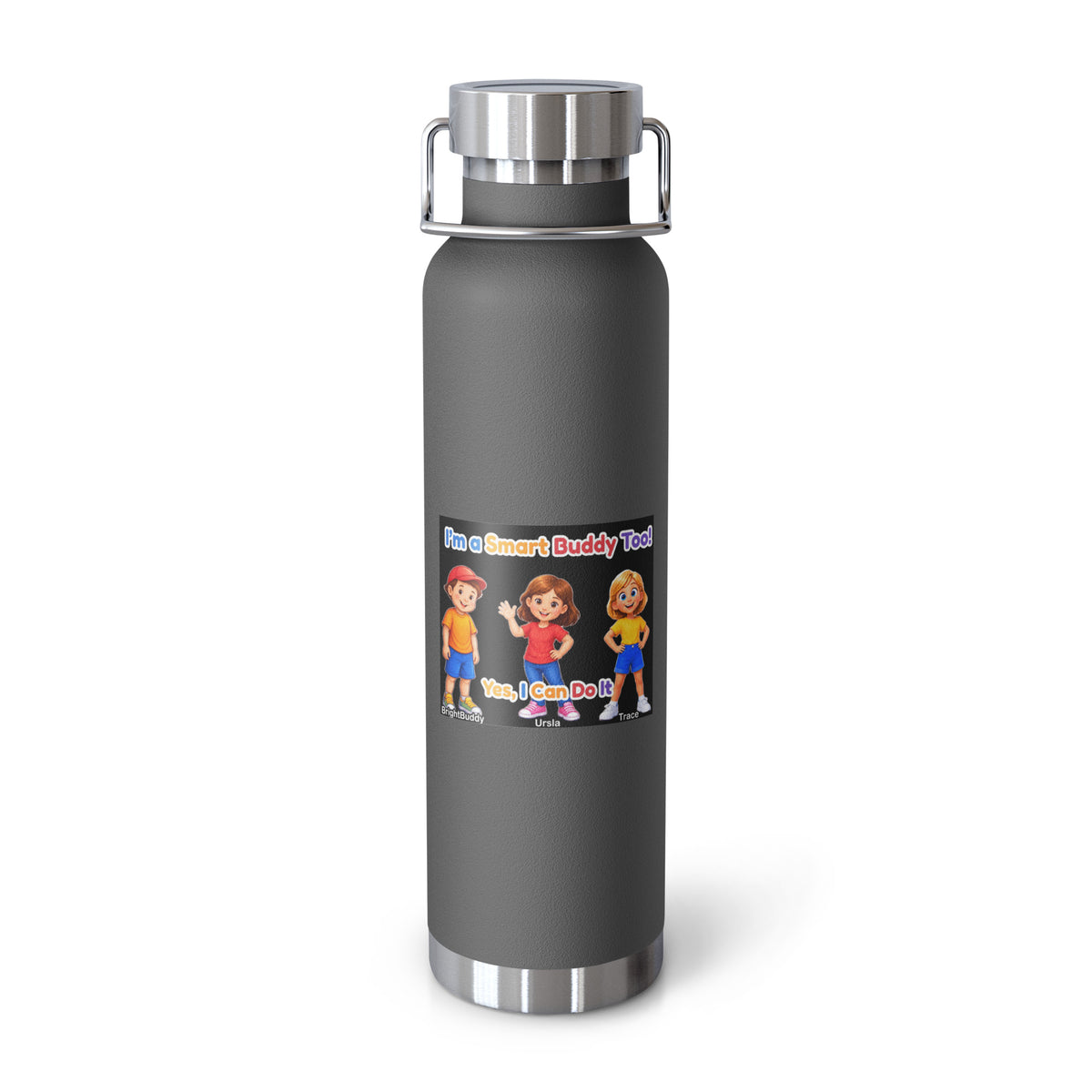 I'm a Smart Buddy Too! Insulated Bottle – Grey, front view