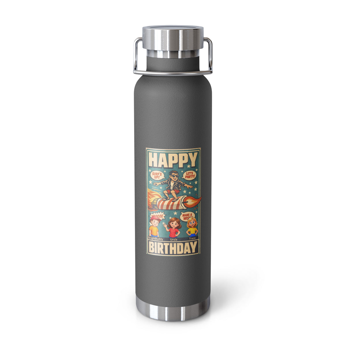 Happy Birthday Smart Trio Insulated Bottle – Grey, front view