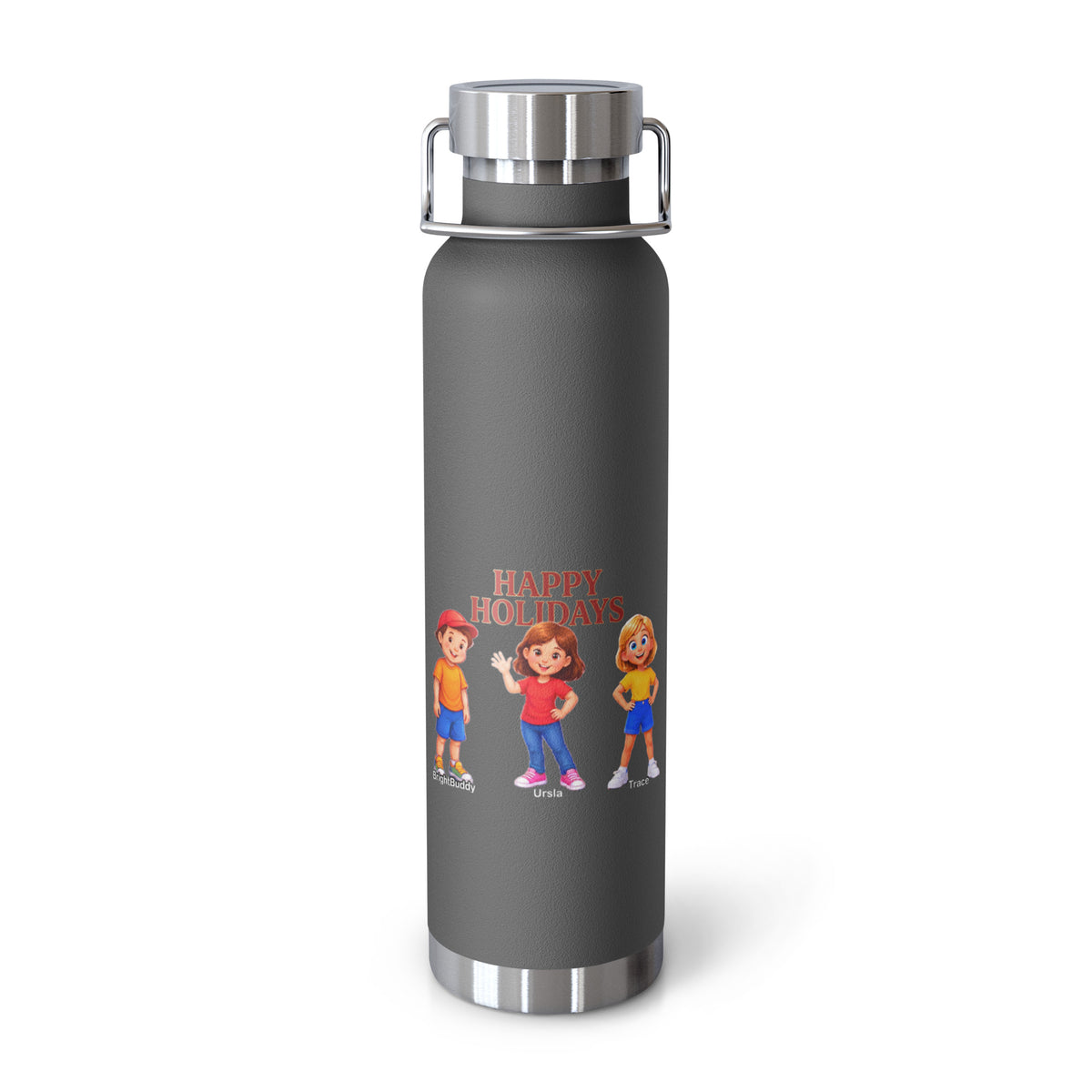 Happy Holidays Smart Trio Insulated Bottle – Grey, front view