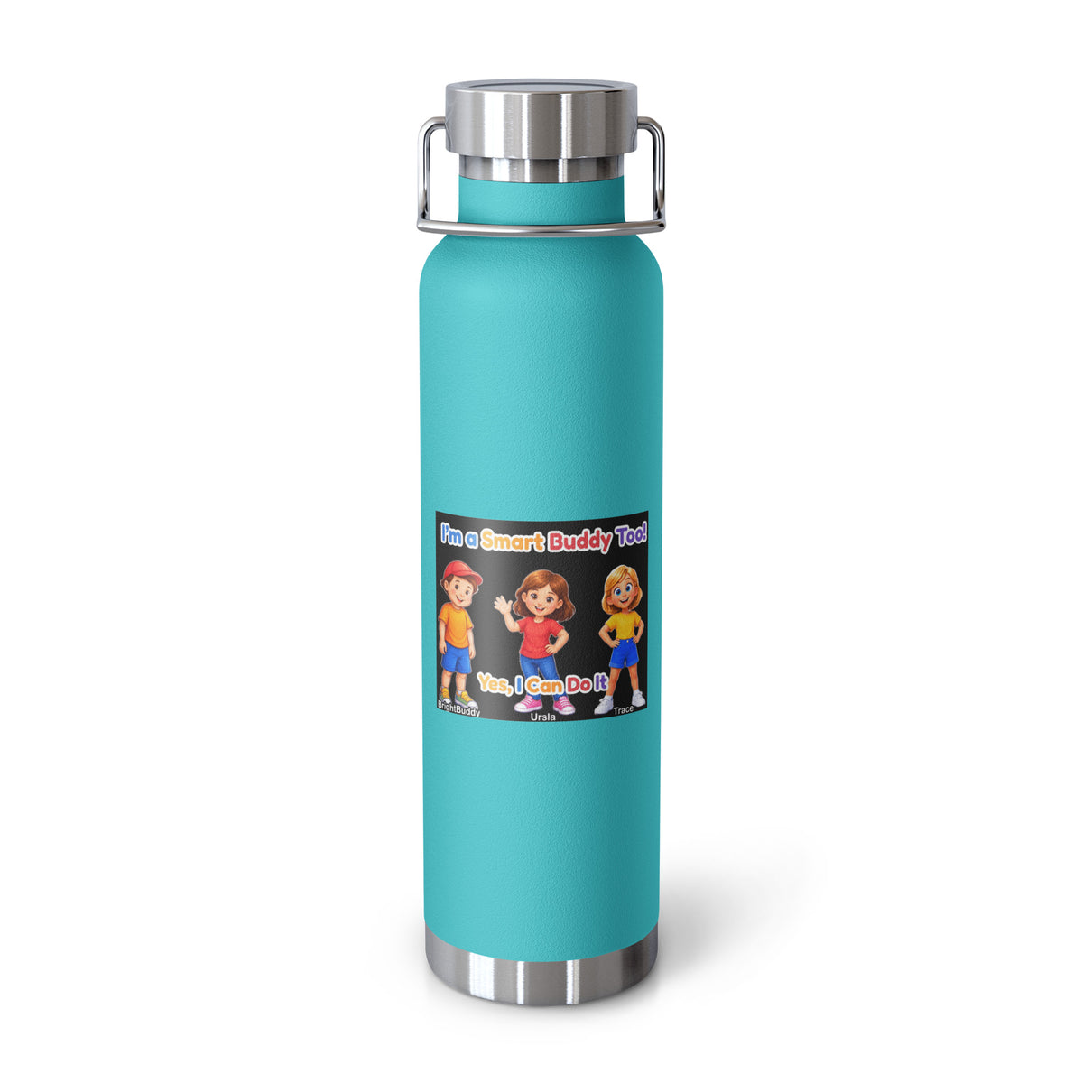 I'm a Smart Buddy Too! Insulated Bottle – Mint Green, front view