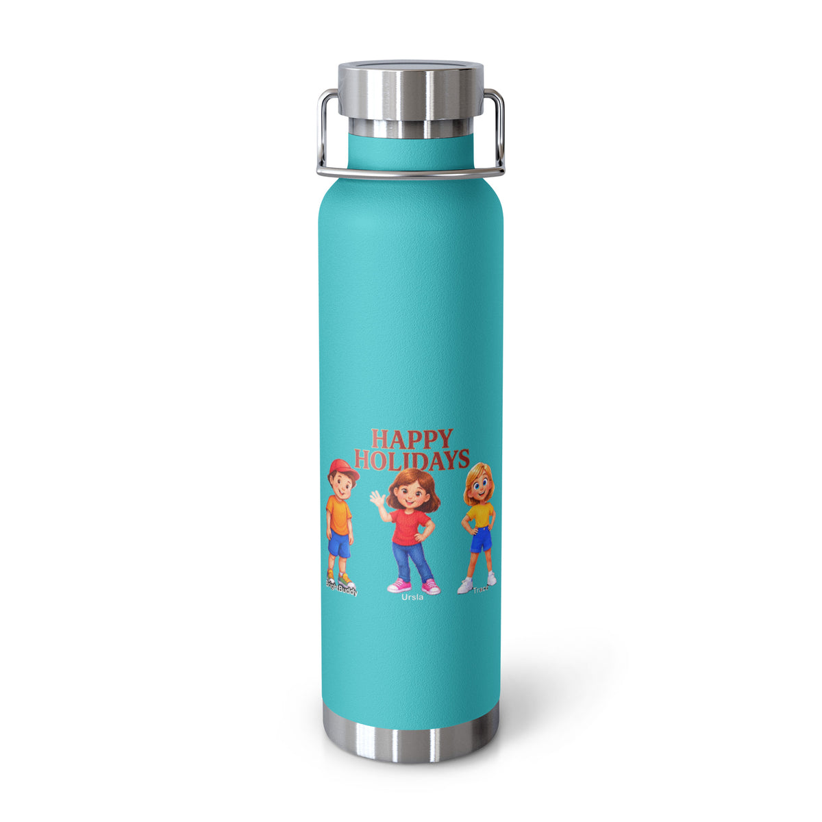 Happy Holidays Smart Trio Insulated Bottle – Mint Green, front view