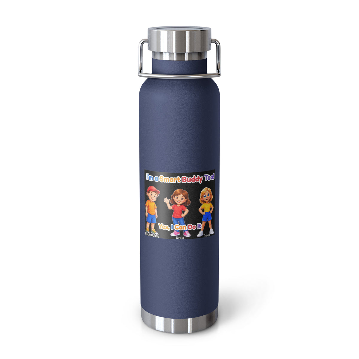 I'm a Smart Buddy Too! Insulated Bottle – Navy, front view