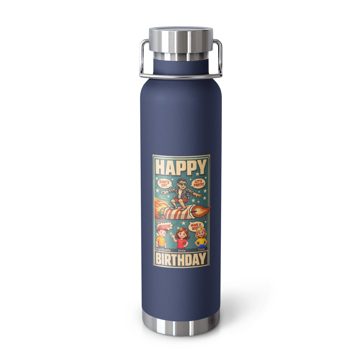 Happy Birthday Smart Trio Insulated Bottle – Navy, front view