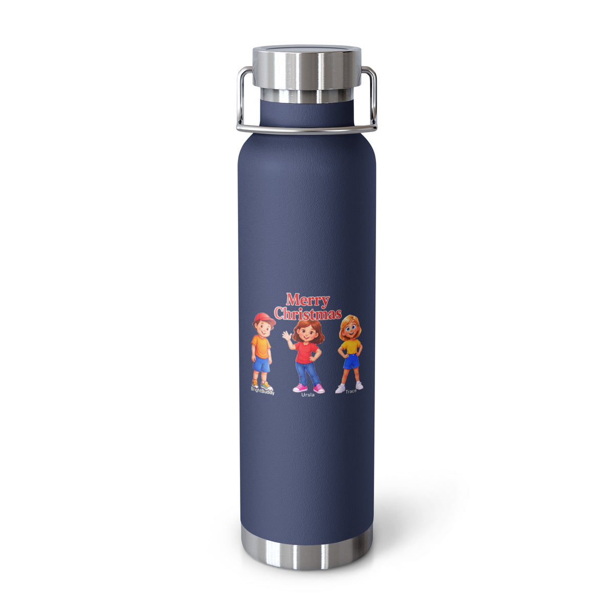 Merry Christmas Smart Trio Insulated Bottle – Navy, front view