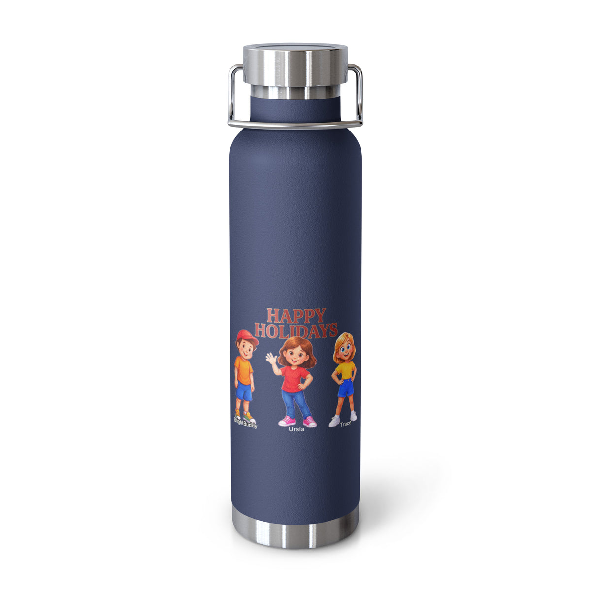 Happy Holidays Smart Trio Insulated Bottle – Navy, front view