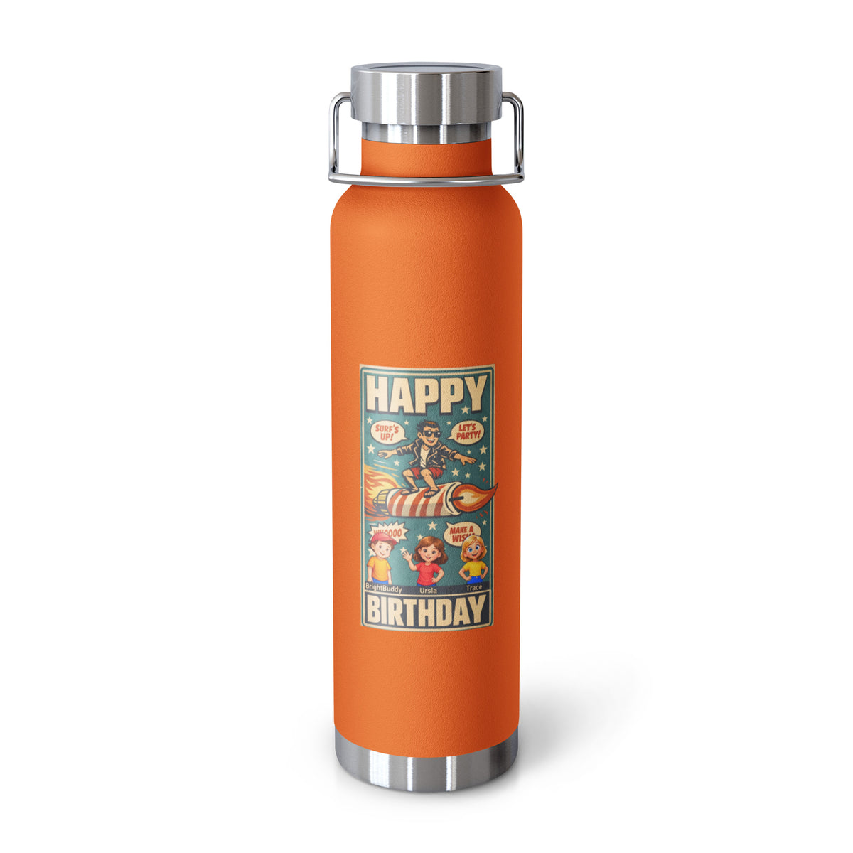 Happy Birthday Smart Trio Insulated Bottle – Orange, front view