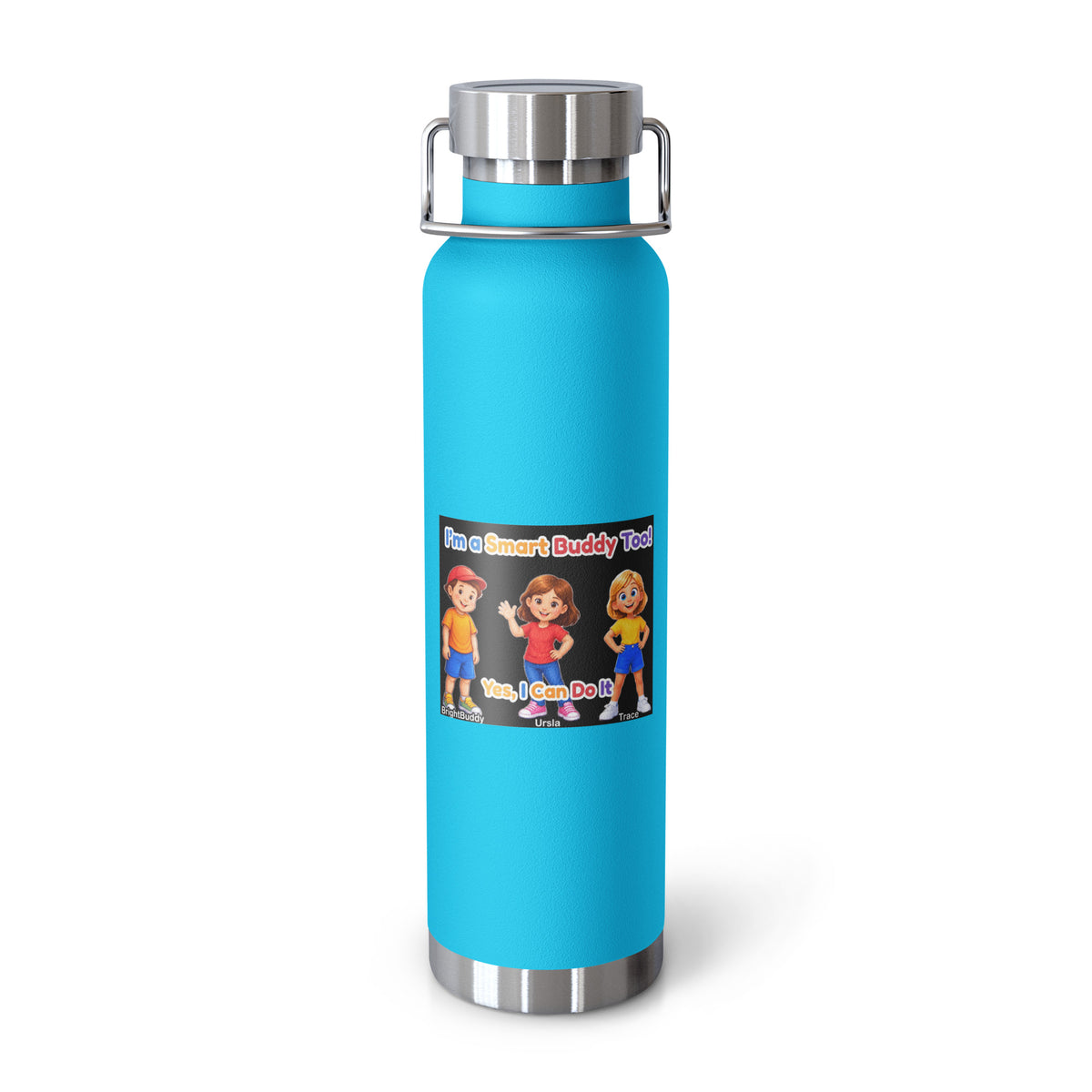I'm a Smart Buddy Too! Insulated Bottle – Pebble Blue, front view