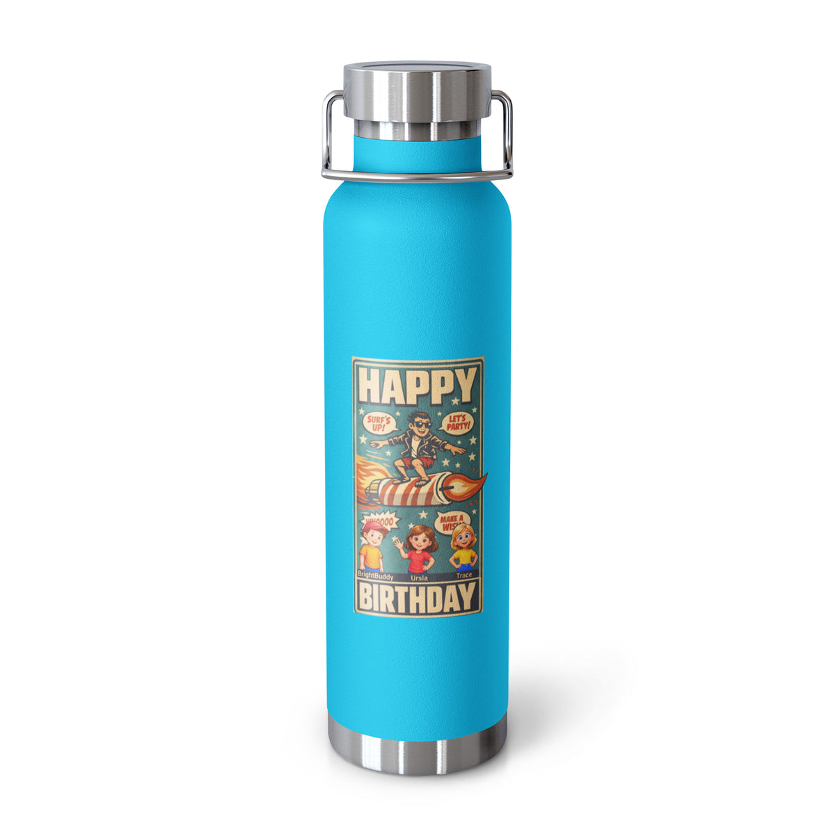 Happy Birthday Smart Trio Insulated Bottle – Pebble Blue, front view