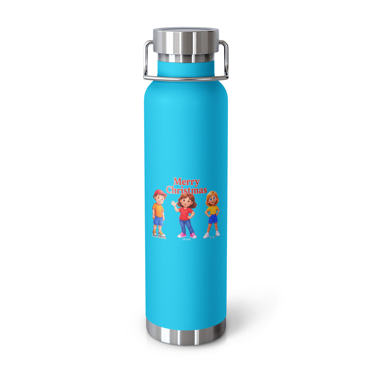 Merry Christmas Smart Trio Insulated Bottle – Pebble Blue, front view