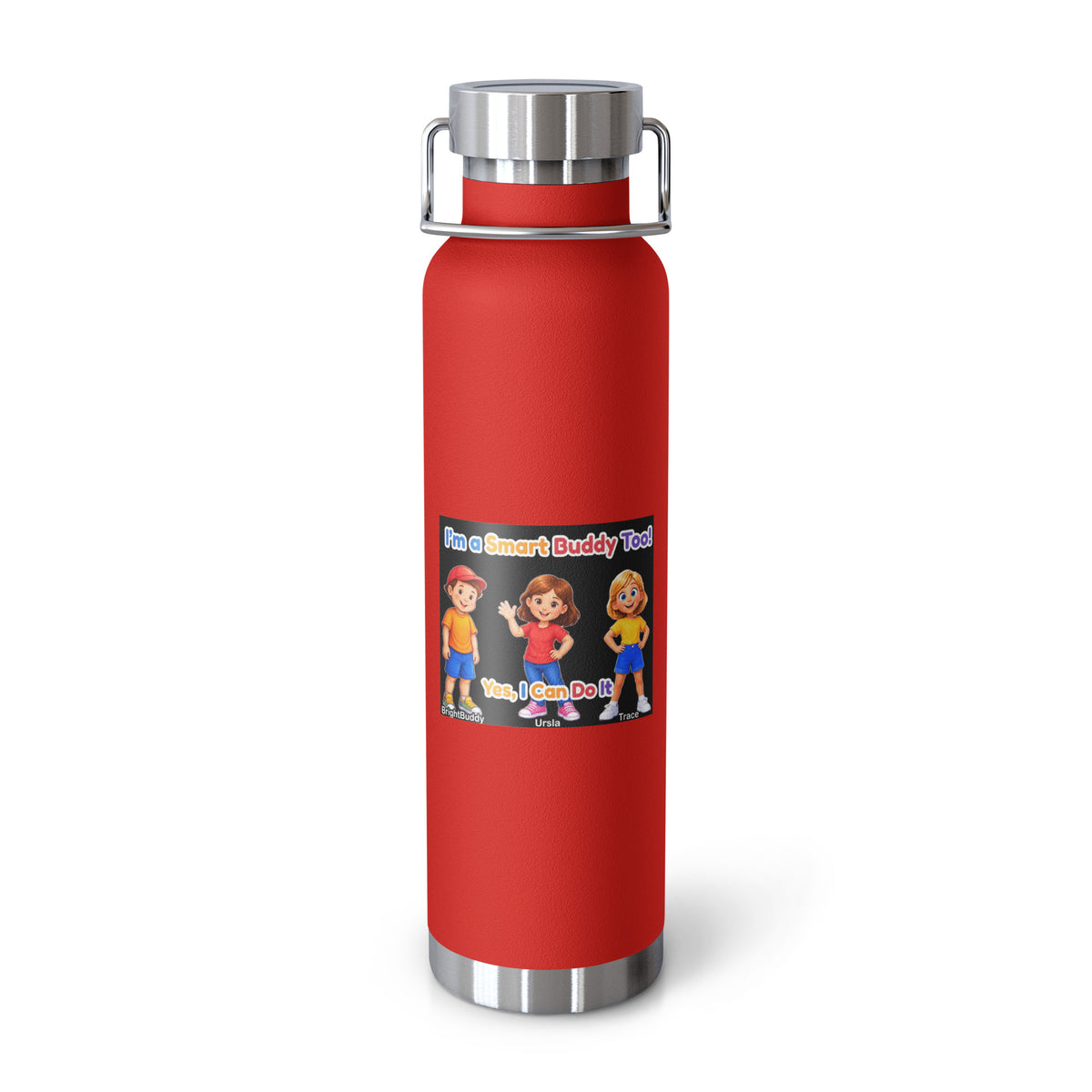 I'm a Smart Buddy Too! Insulated Bottle – Red, front view
