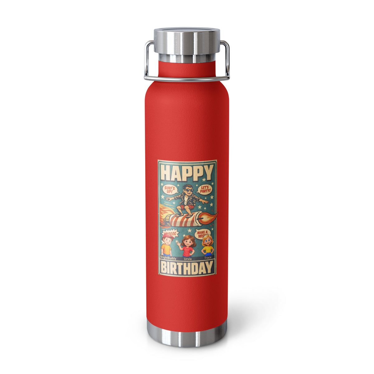 Happy Birthday Smart Trio Insulated Bottle – Red, front view
