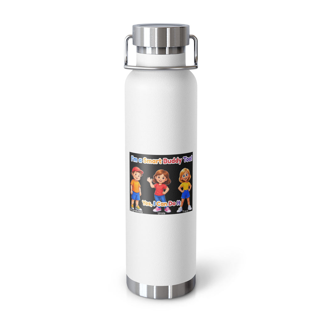 I'm a Smart Buddy Too! Insulated Bottle – White, front view