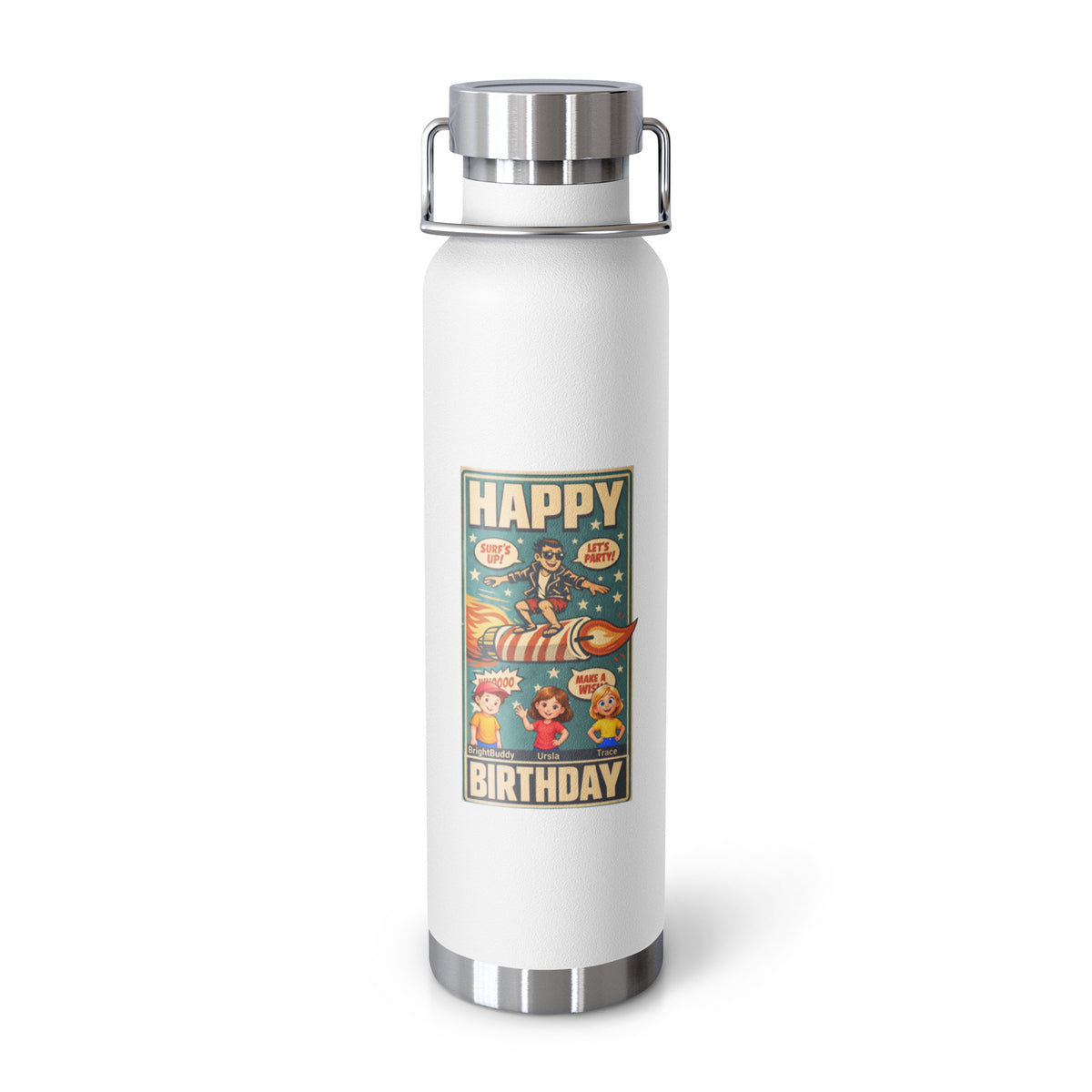 Happy Birthday Smart Trio Insulated Bottle – White, front view