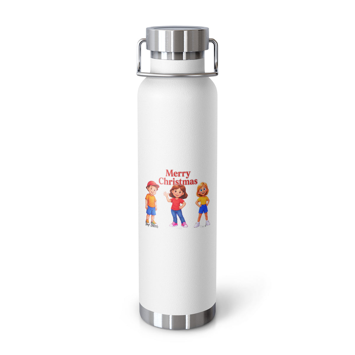 Merry Christmas Smart Trio Insulated Bottle – White, front view
