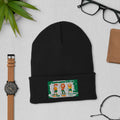 BrightBuddySkills Smart Trio cuffed beanie product mockup in black featuring character artwork