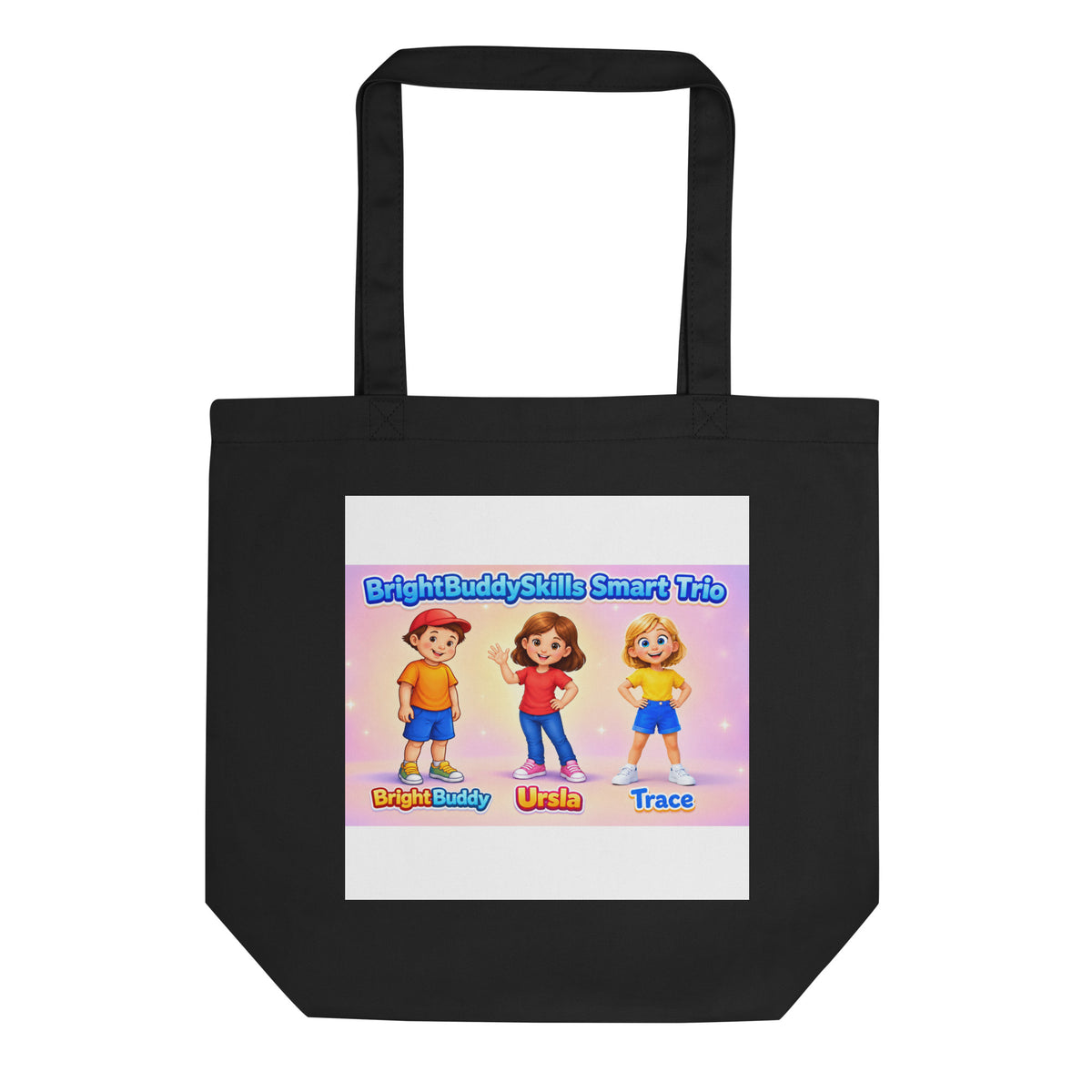 BrightBuddySkills eco tote bag, black, back view — product mockup