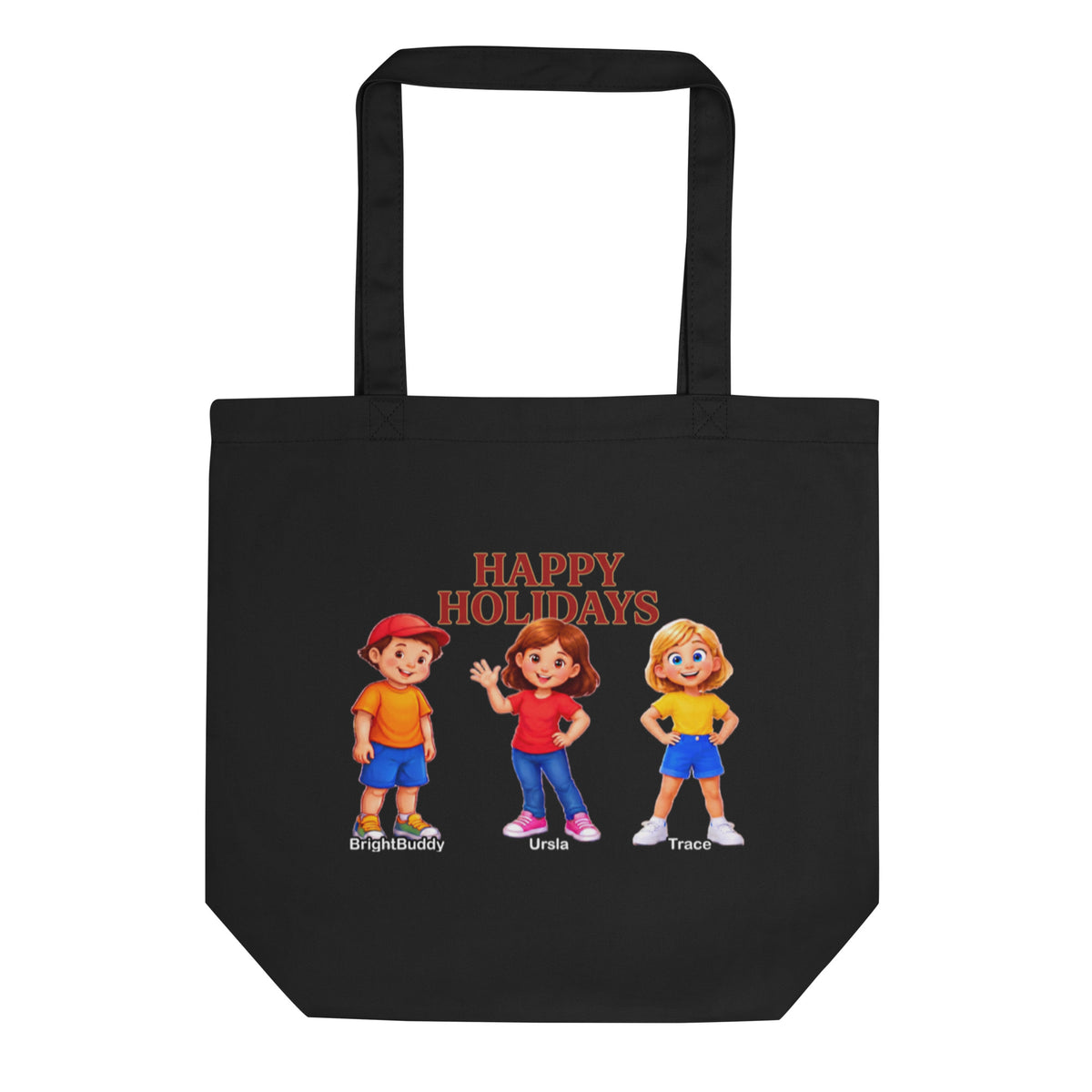 Happy Holidays Smart Trio Eco Tote Bag – Black, front view