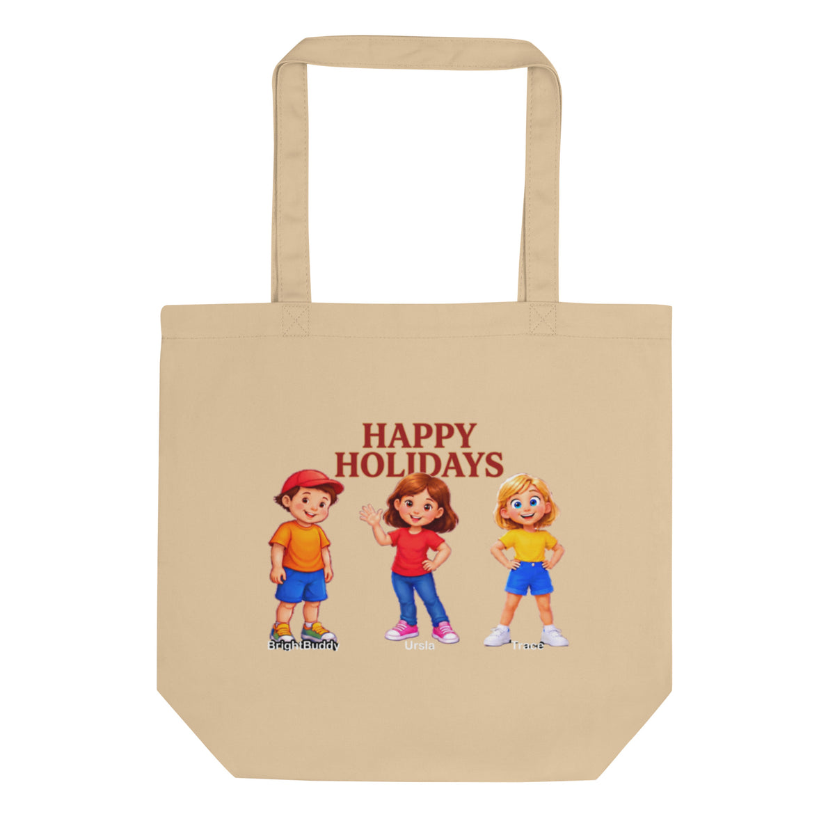 Happy Holidays Smart Trio Eco Tote Bag – Oyster, front view