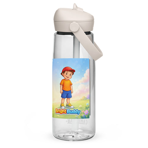 BrightBuddy 25 oz Flip-Straw Bottle, back view — product mockup