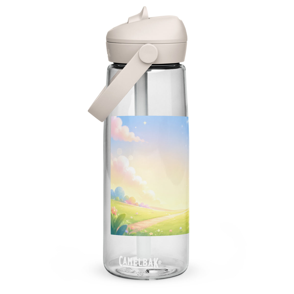 BrightBuddy 25 oz Flip-Straw Bottle, front view — product mockup