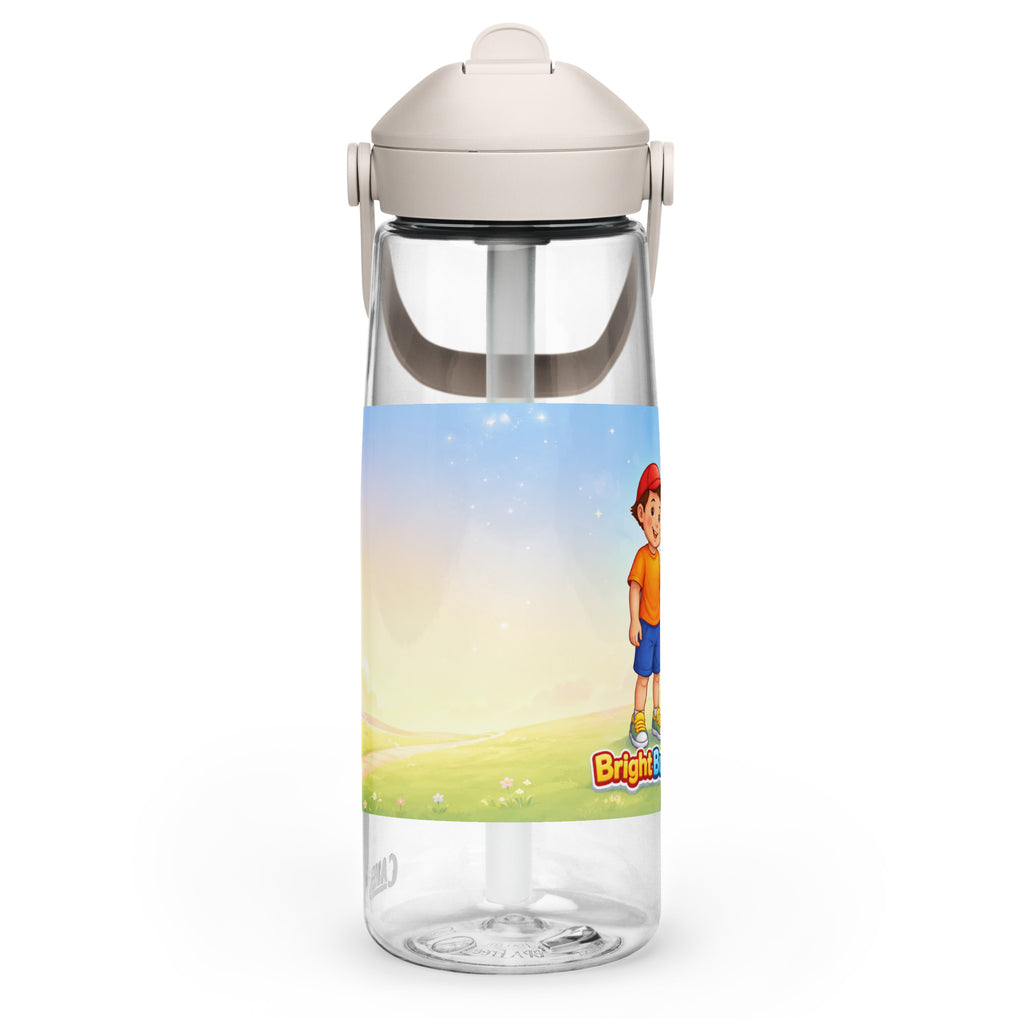 BrightBuddy 25 oz Flip-Straw Bottle, left side view — product mockup