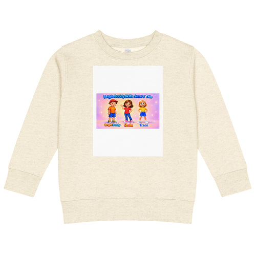 BrightBuddySkills kids crew neck sweatshirt, natural heather, front view — product mockup