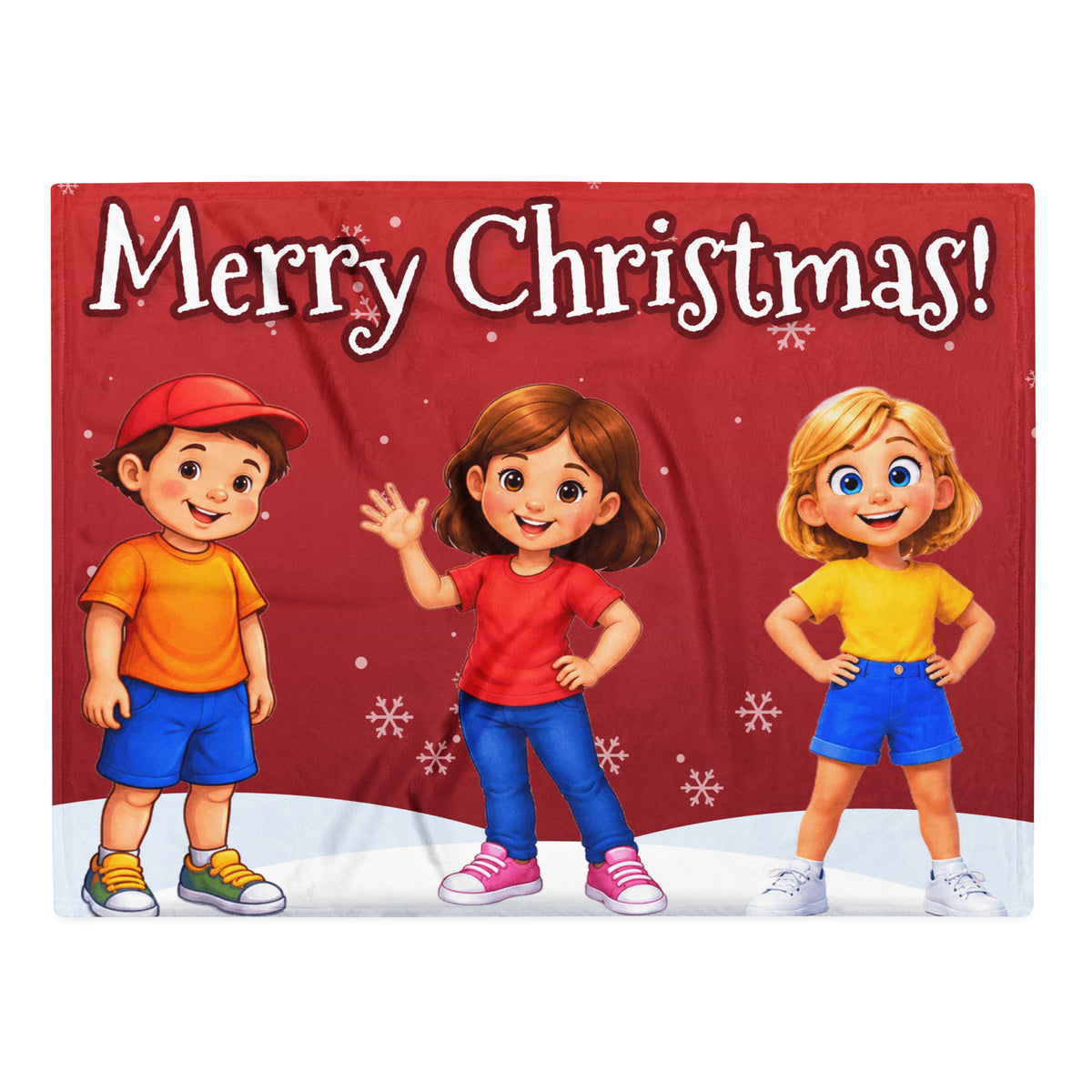 Merry Christmas Smart Trio Throw Blanket 30×40″ – Smart Trio in the snow on festive red