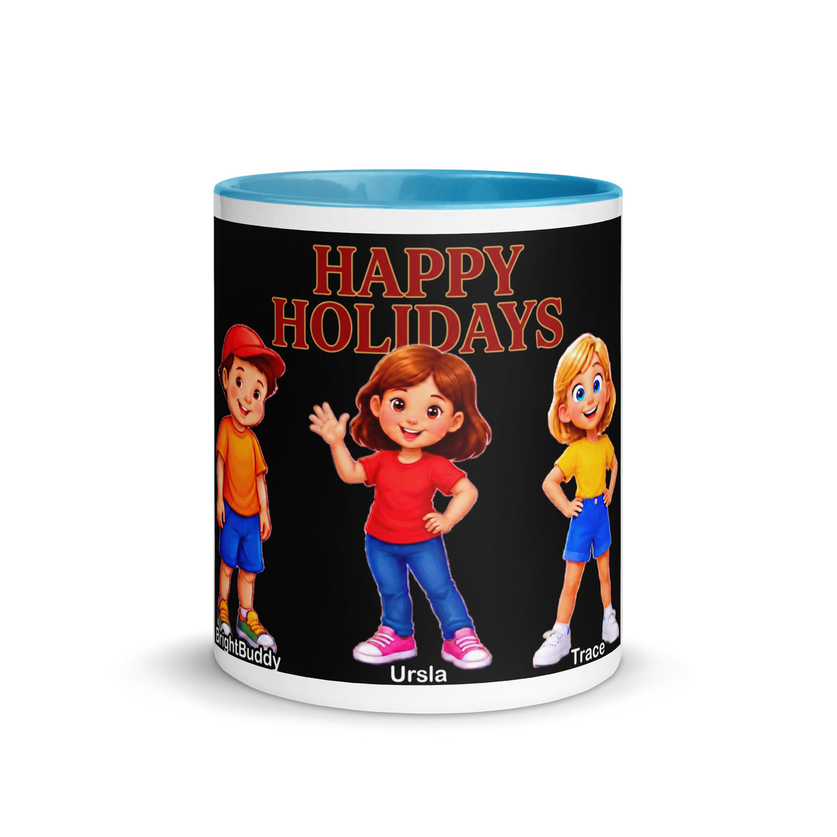 Happy Holidays Smart Trio Mug with Color Inside – Blue, front view