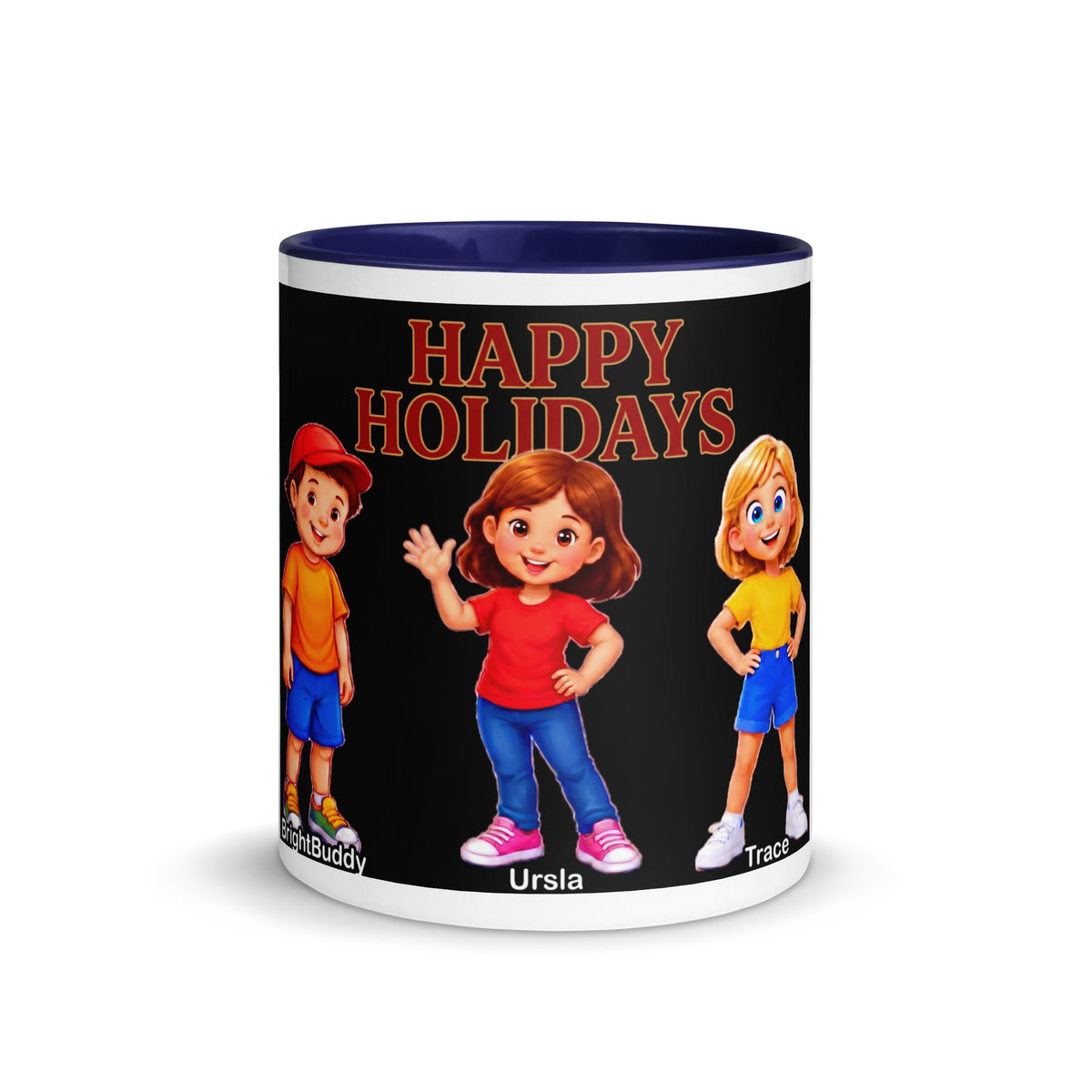 Happy Holidays Smart Trio Mug with Color Inside – Dark Blue, front view