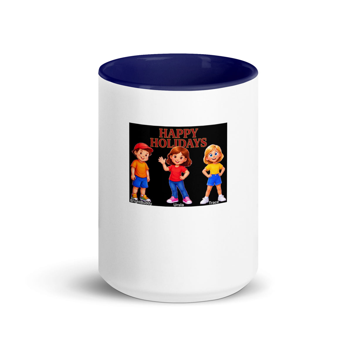 Happy Holidays Smart Trio Mug with Color Inside – Dark Blue, front view