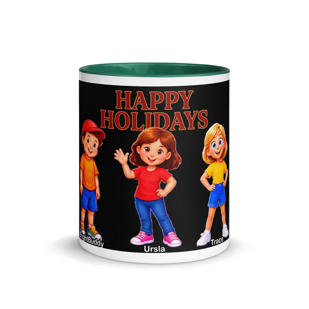 Happy Holidays Smart Trio Mug with Color Inside – Dark green, front view