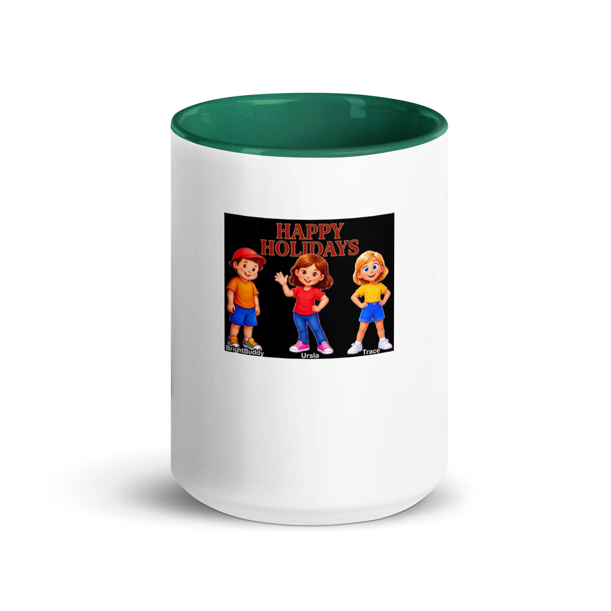 Happy Holidays Smart Trio Mug with Color Inside – Dark green, front view