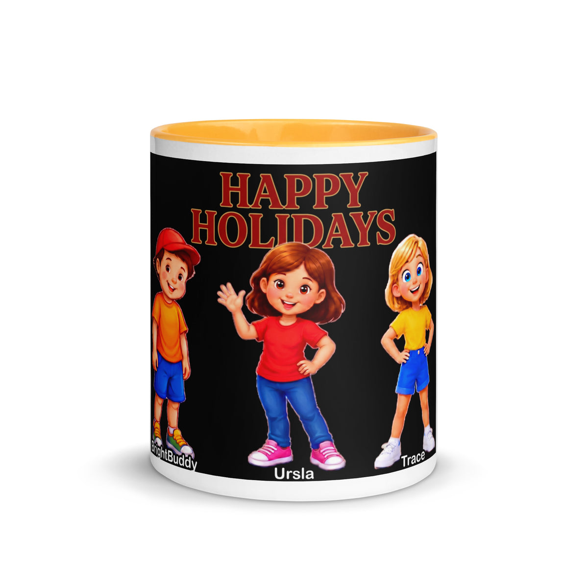 Happy Holidays Smart Trio Mug with Color Inside – Golden Yellow, front view