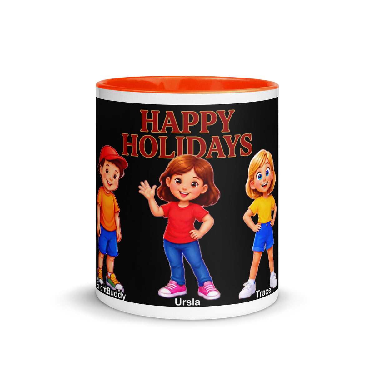 Happy Holidays Smart Trio Mug with Color Inside – Orange, front view