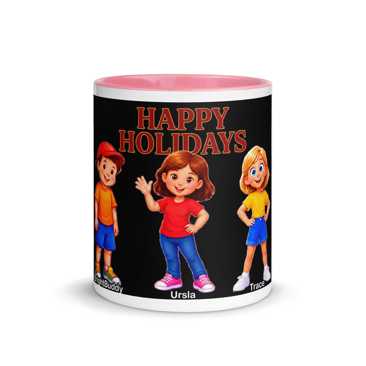 Happy Holidays Smart Trio Mug with Color Inside – Pink, front view