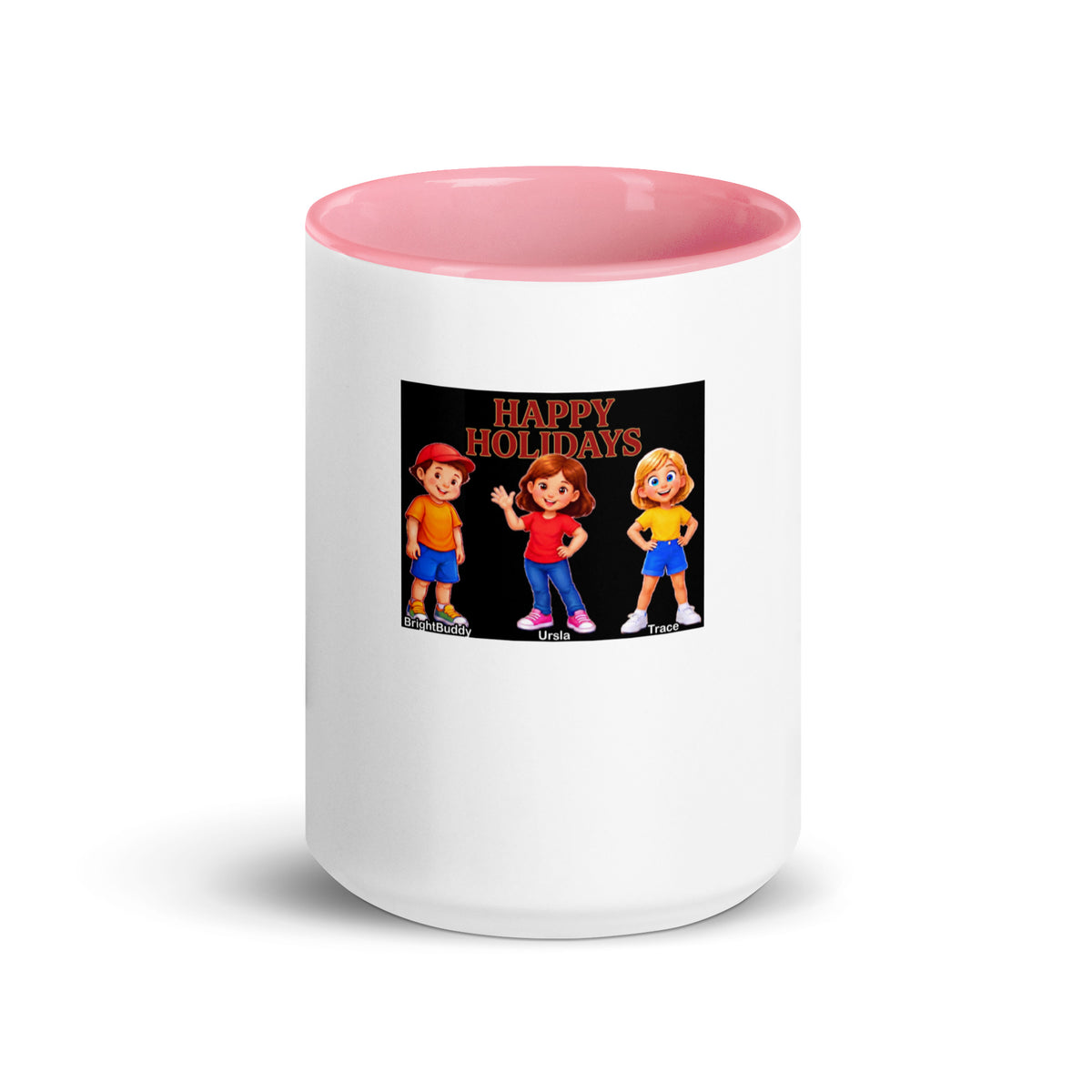 Happy Holidays Smart Trio Mug with Color Inside – Pink, front view