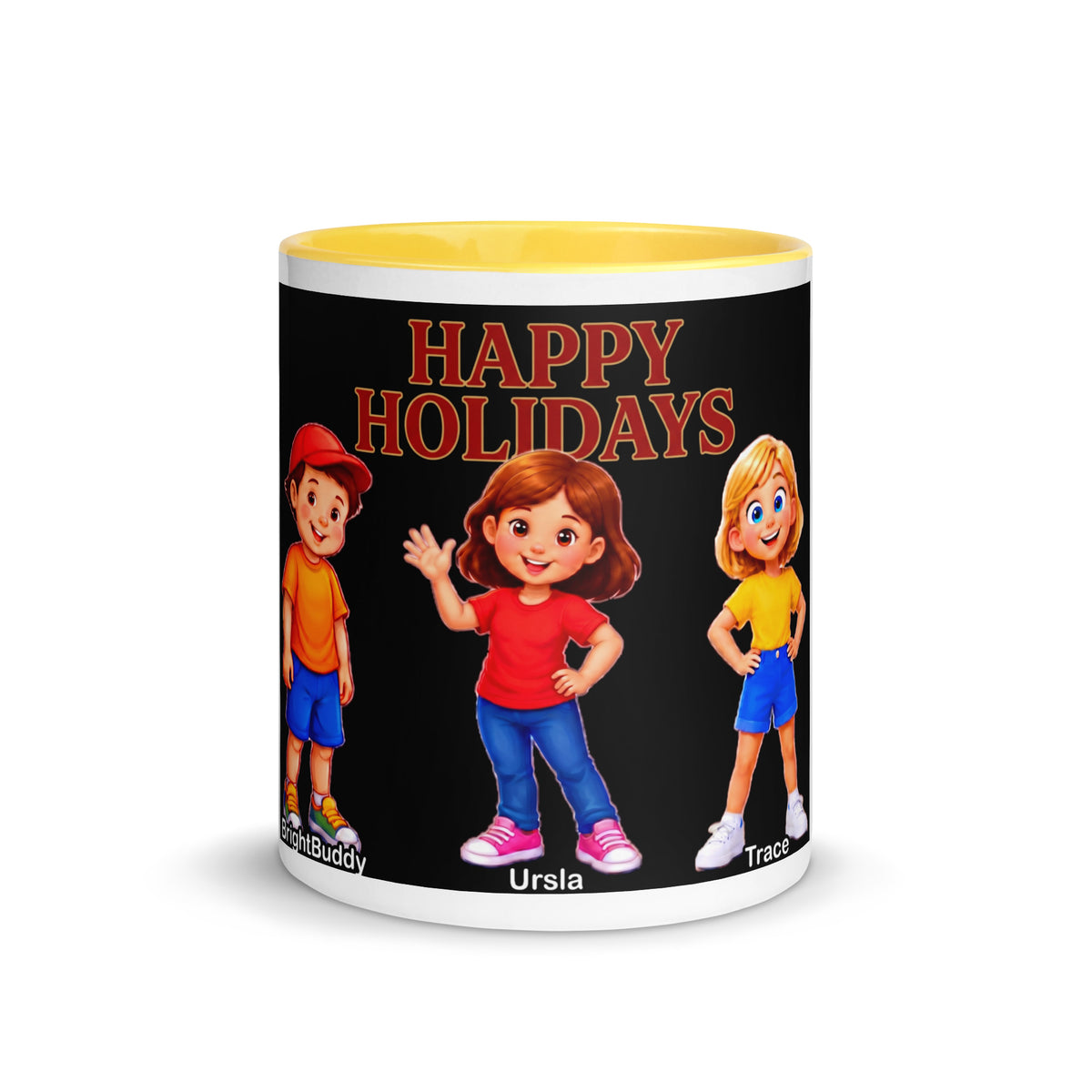 Happy Holidays Smart Trio Mug with Color Inside – Yellow, front view