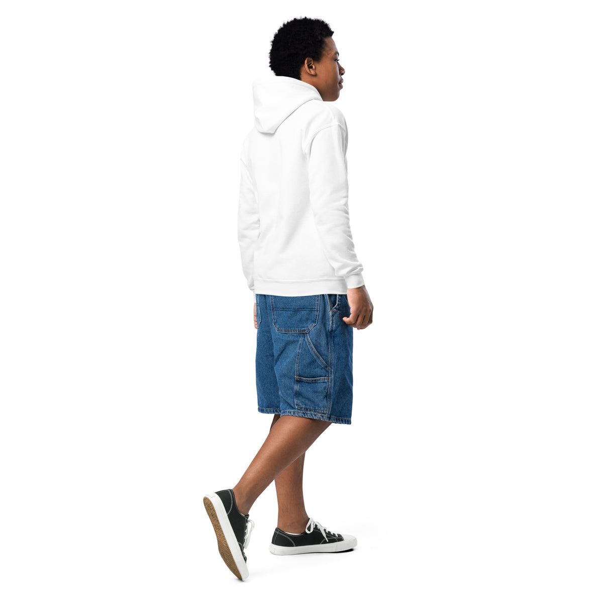 BrightBuddySkills Trace youth hoodie in white, back view