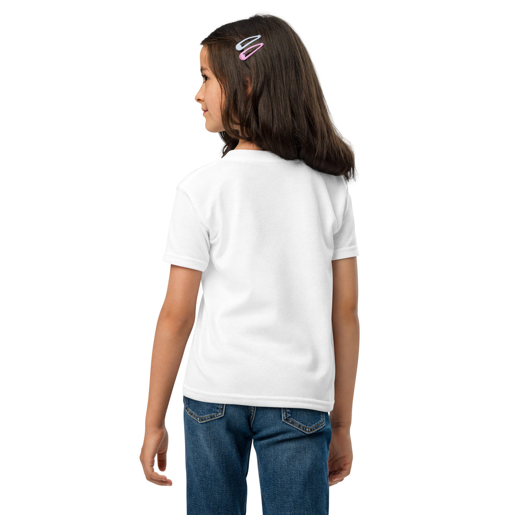 BrightBuddySkills BrightBuddy kids' T-shirt, white, back view (product mockup)