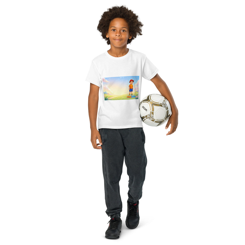 BrightBuddySkills BrightBuddy kids' T-shirt, white, front view (product mockup)